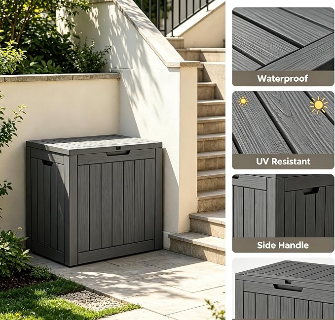 LAUSAINT HOME 31 Gallon Resin Deck Box, Package Delivery Box with Lockable Lid, Waterproof Outdoor Storage Box For Garden Tools, Patio Cushions(31 Gallon,Black)