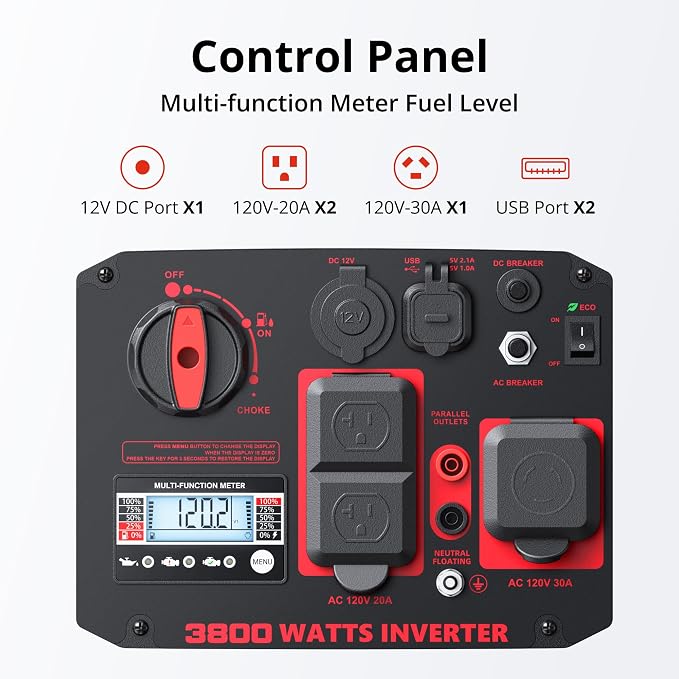 AMERISUN 3800W Portable Inverter Generator with CO Protect, Gas Powered, Super Quiet and 30A for RV-Ready for Camping, Home Emergency Use, Tailgating