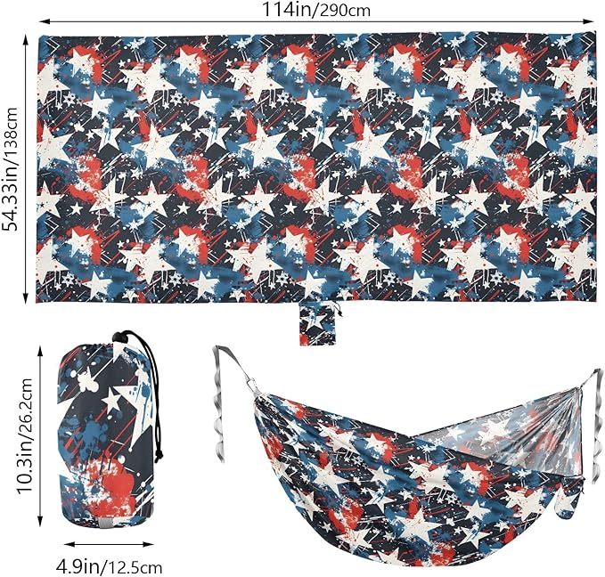 Camping Hammock Outdoor Hammocks for Outside Grunge White Blue Stars Beach Trees Portable Lightweight with Pockets Tree Straps Indoor
