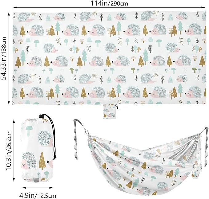 Camping Hammock Outdoor Hammocks for Outside Cute Hedgehog Beach Trees Portable Lightweight with Pockets Tree Straps Indoor