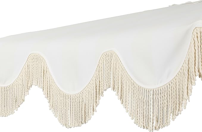 JONATHAN Y Beverly 9 ft. Coastal Cream and White Striped Half Patio Umbrella with Scalloped Fringe, Crank Lift, and Manual Tilt for Balcony, White Pole UMB1201K
