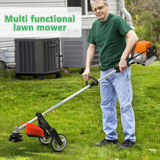 Gas Weed Wacker, 52cc Gas Weed Eater for 2 Stroke, 13 inch Gas Powered String Trimmer with 3 T Blade and Long Rod (8 in 1)