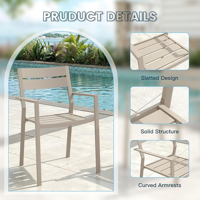 VICLLAX Patio 11 Pieces Outdoor Dining Set, Wrought Iron Metal Outdoor Table and Chairs Set, 60" Round Table with Umbrella Hole and 8 Stackable Chairs for Lawn, Garden, Porch, Sandshell