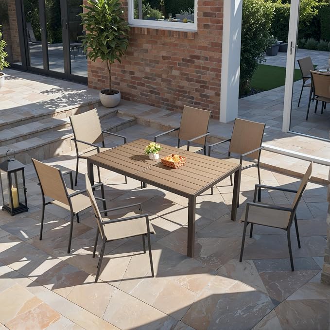 Homall Outdoor Table 59" x 35" Dining Table Set for 6 Wood Texture Patio Table for Deck, Garden, Backyard