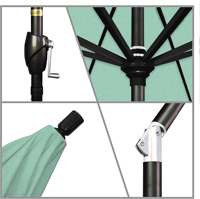California Umbrella 9' Round Aluminum Market Umbrella, Crank Lift, Auto Tilt, Bronze Pole