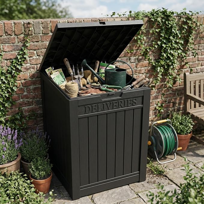 ROJIK Package Delivery Box 55 Gallon with Lockable Secure,Outdoor Package Drop Container Waterproof for Porch Patio and Curbside(Black)