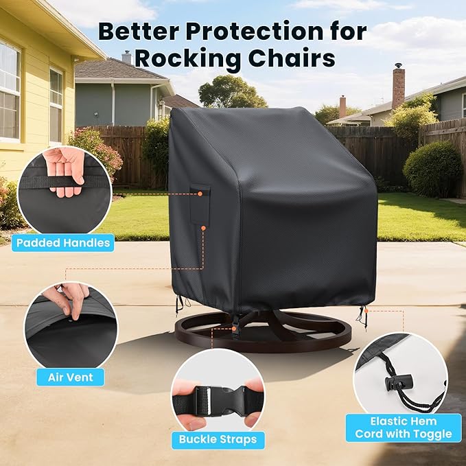 Swivel Patio Chair Covers, 2 Pack Waterproof Outdoor Rocking Chair Covers, Lawn Patio Furniture Covers, Heavy Duty Lounge Chair Cover, 33" W×37" D×38.5" H, Black