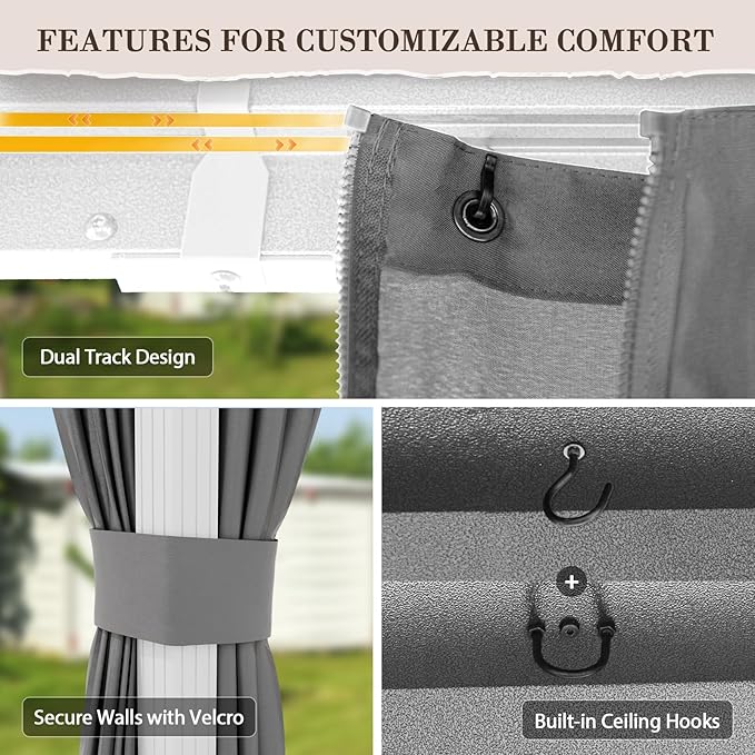 EAGLE PEAK 12x10 Hardtop Gazebo, Galvanized Steel Double Roof with Aluminum Frame, Outdoor Pavilion with Netting and Curtains for Patio, Deck, Lawn and Garden, White/Gray