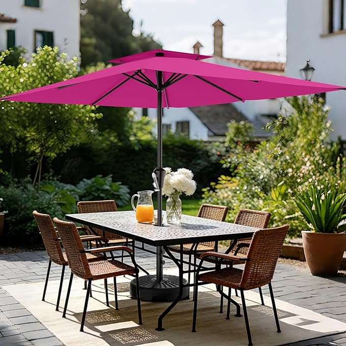 AreShark 8'x10' 2 Tiers Rectangular Patio Umbrella - Outdoor Umbrella Waterproof UV Protection, Market Table Umbrella w/Crank for Pool, Backyard, Deck(Rose Pink)