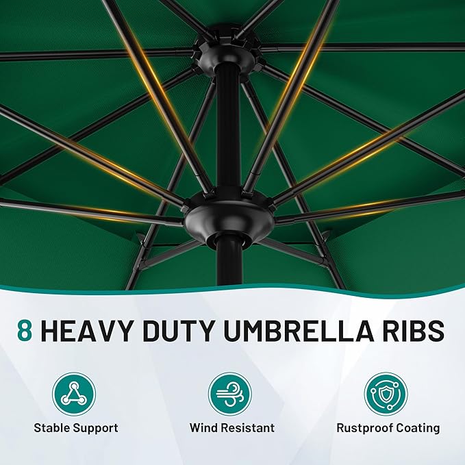 AreShark 12ft 2 Tiers Patio Umbrella - Outdoor Umbrella Waterproof UV Protection, Market Table Umbrella w/ 8 Sturdy Ribs&Crank for Pool, Porch, Garden(Dark Green)