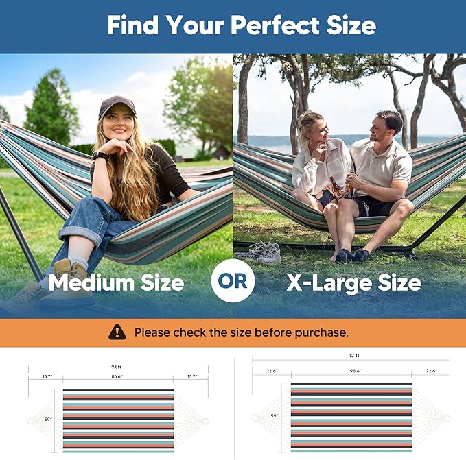 SUNCREAT Hammocks Outdoor Camping Double Hammock, 2 Person Patio Hammock, Green & Red