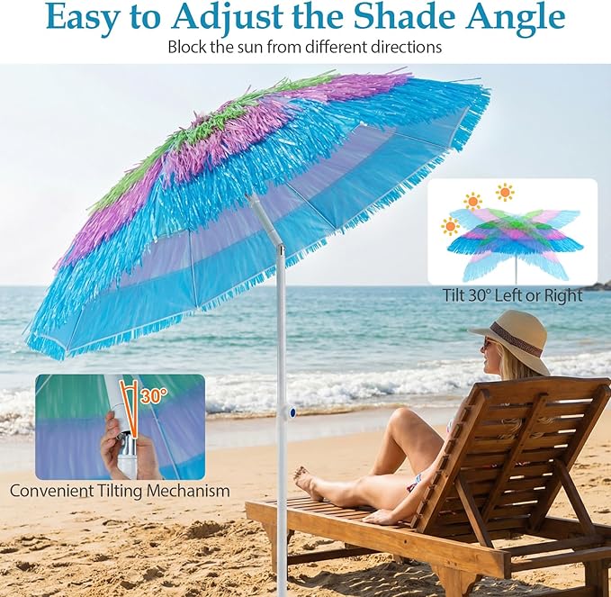 HAPPYGRILL 6 FT Tiki Thatched Umbrella, Hawaiian Tropical Palapa Style Patio Beach Umbrella w/Tilt, Portable Carrying Bag, PP Thatch Grass Pool Parasol for Garden Pool Yard Outdoor