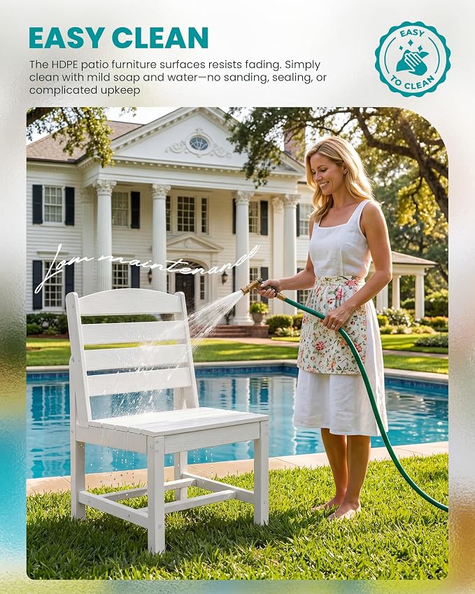 SERWALL Armless Outdoor Dining Chair Set of 2, All Weather Resistant, White | Armless Dining Chairs built to last with 330 lb capacity. Compact 24.6"Dx19.3"Wx33.6"H. Weatherproof & easy to clean.