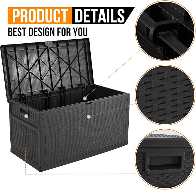 Deck Box Plastic Rattan Storage Box Outdoor for Storage and Organization 120 Gallon Black