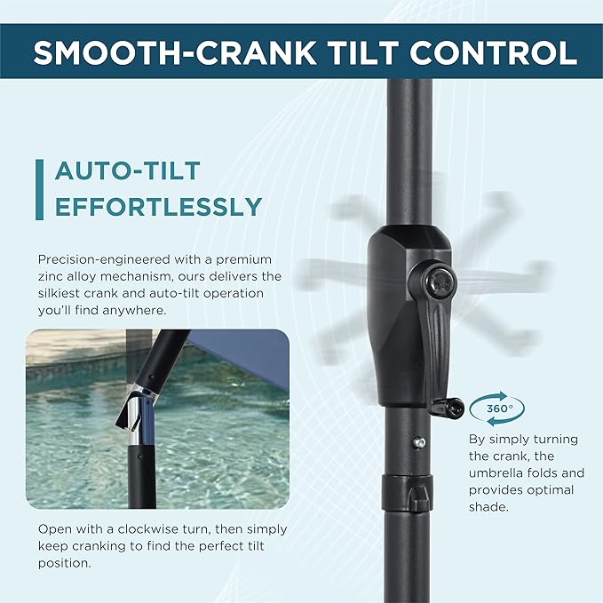 9FT Outdoor Patio Umbrella with Crank Lift & Auto Tilt - Market Umbrella, 8 Heavy-Duty Ribs, UV Resistant & Water-Repellent for Garden, Deck, Poolside & Backyard