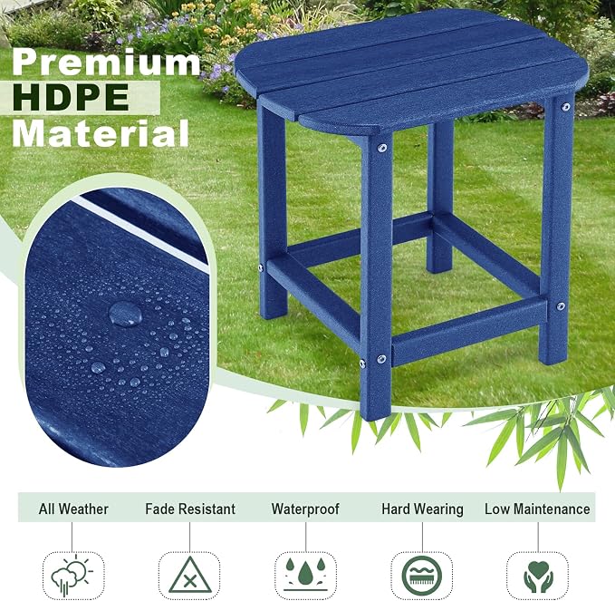 Tangkula Outdoor Side Table, Weather Resistant Adirondack Table, Outdoor Indoor Chairside End Tables, Waterproof HDPE, for Patio Poolside Porch Backyard, Easy Assembly, 19 x 14.5 x 18 Inch (2, Navy)