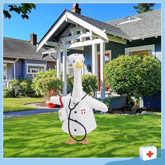 Doctor Goose Outfit for 23" Porch Goose, Healthcare Nurse Outfit Set with Clothes Stethoscope & Bag for Outdoor Lawn Garden Yard, Hospital School Classroom Decor