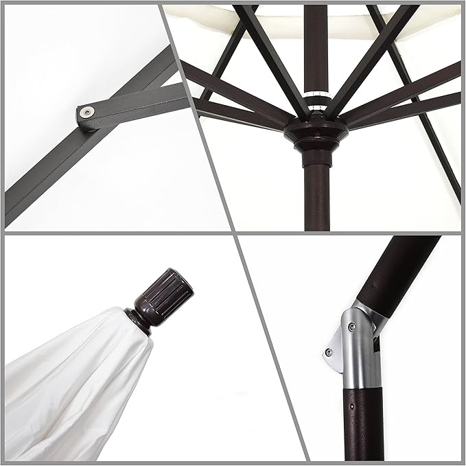 California Umbrella 9' Round Aluminum Market Umbrella, Crank Lift, Collar Tilt, Bronze Pole, Sunbrella Spectrum Cilantro