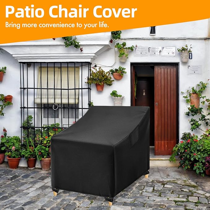 WLEAFJ Outdoor Chair Covers Waterproof, Black Lawn Patio Furniture Covers, Heavy Duty Patio Lounge Deep Seat Cover, 2 Pack - 29" W x 30" D x 36" H