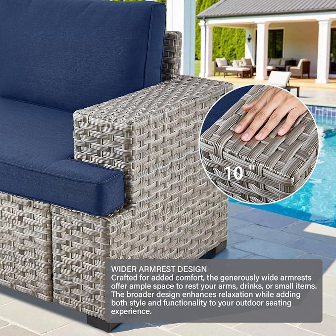 13 Piece Patio Furniture Set with 43" Propane Fire Pit Table, 10-Seater Modular Wicker Sectional Sofa with Swivel Rocker Patio Chairs for Deck Backyard or Outdoor Gatherings