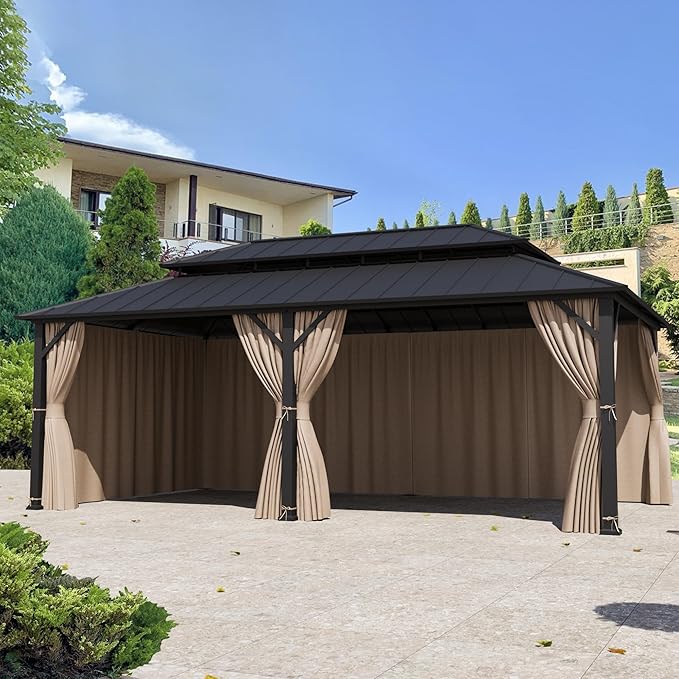 Covered Outdoor Gazebo Curtain Replacement Universal 6-Panel Sidewalls 12' x 24', Outdoor Gazebo Privacy Curtains with Zipper, Replacement for Outdoor, Patio Canopy, Garden and Backyard (Curtain Only)