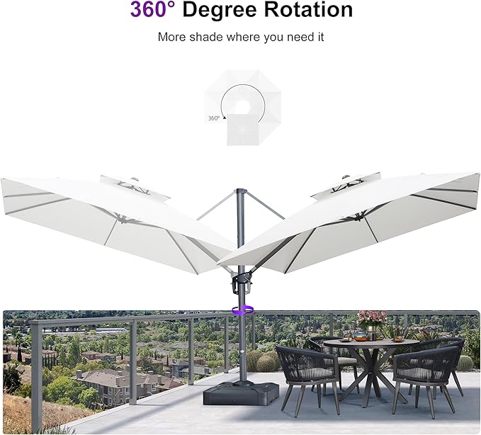 PURPLE LEAF Cantilever Umbrella with Base Included 10FT Heavy Duty Outdoor Large Double Top Offset Hanging 360° Rotation Square Umbrella for Garden Patio Deck Pool Backyard Canvas Natural