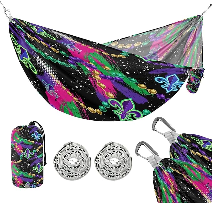 Hammocks for Outside Mardi Gras Elements Camping Hammock Portable Hammocks with Tree Straps and Carry Bag Camping Accessories for Hiking Beach Outdoor