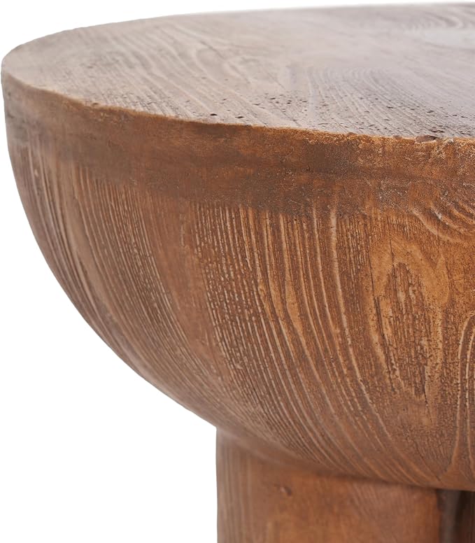Christopher Knight Home Nataly 18.25" H Small Outdoor Side Table, Mushroom-Like Carved Garden Stool, Lightweight Concrete End Table, Patio Decorative Home Stool for Balcony Poolside Backyard, Brown