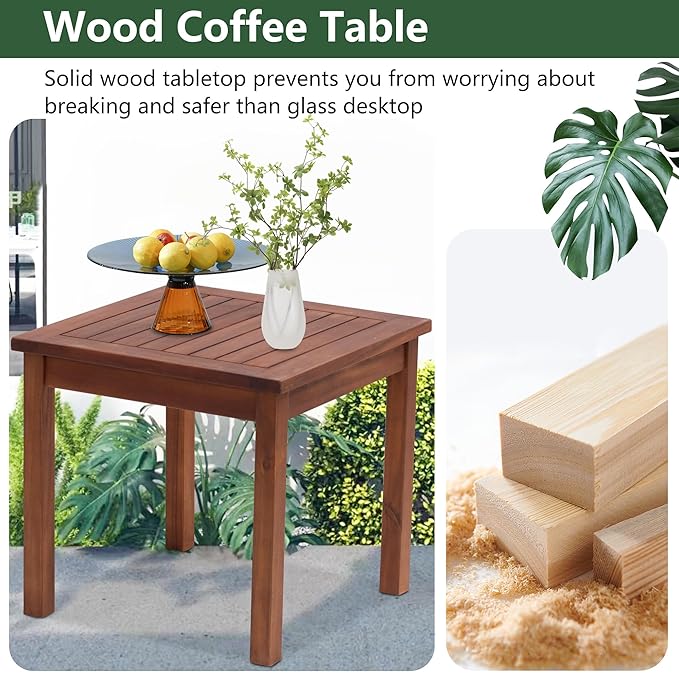 PayLessHere 3 Pieces Patio Set Wicker Patio Furniture Acacia Wood Outdoor Patio Furniture Set Rattan Chair Conversation Sets Bistro Set with Coffee Table and Water Resistant Cushions(Red)