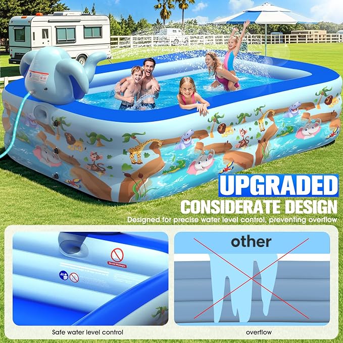 Inflatable Pools with Sprinkler,Upgraded Elephant Inflatable Swimming Pool,Kids Pools for Backyard,Large Inflatable Pool for Adults Blow up Pools,Oversized Thickened Family Inflatable Pool-Multi color