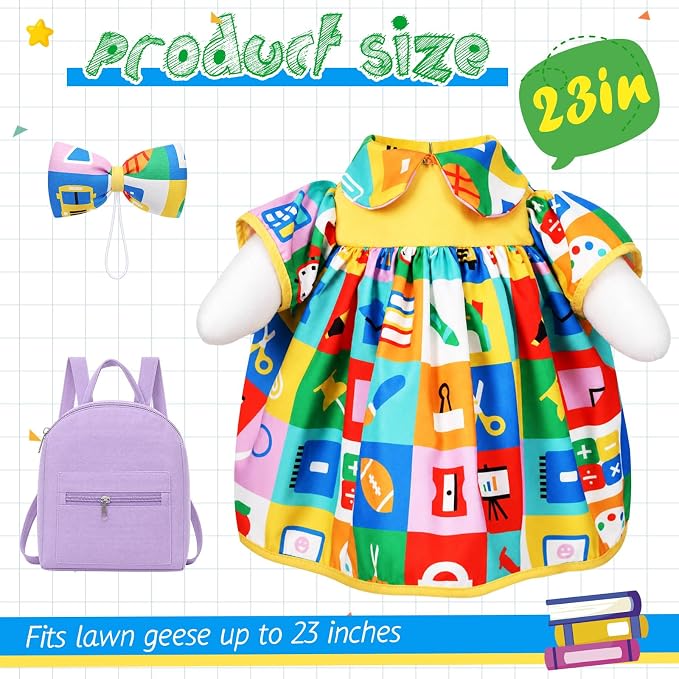 Mindsoft Back to School Porch Goose Outfit Teacher Goose Clothes Costume Statues Decor for 23" school Classroom Lawn Garden Patio Outdoor Statues(Backpack Style - Colorful)