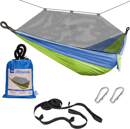 Bliss Hammocks BH-406XLS-N-MM Hammock in a Bag w/ Mosquito Net & Adjustable Tree Straps, 54-in. Wide, Weather & UV Resistant, 350 Lb. Capacity (Mermaid)