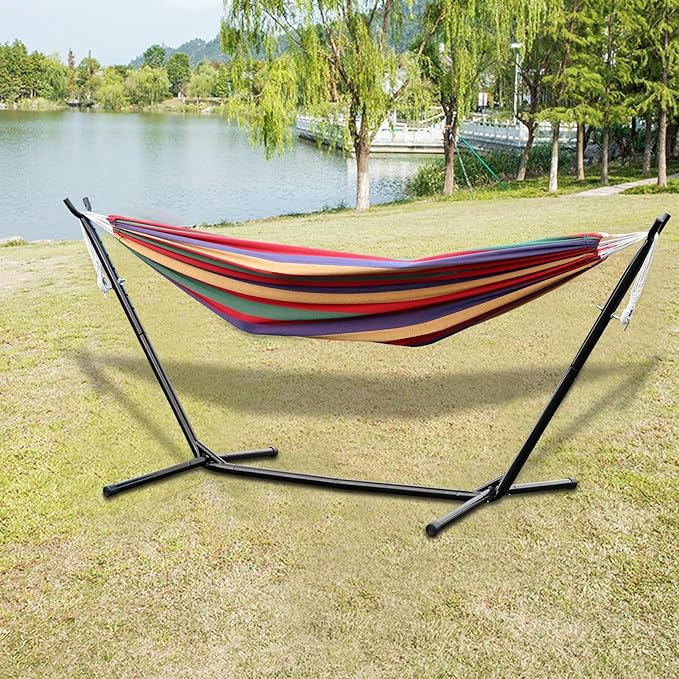 Hammock with Stand, 440lbs Heavy Duty Steel Frame Portable Hammock Combo with Carry Bag, 2 Person Capacity for Indoor Outdoor Patio Camping Red