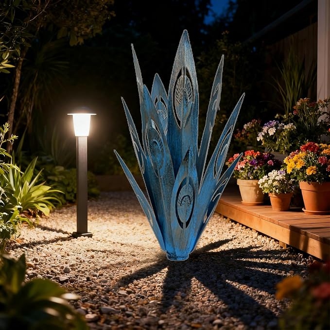 Jesokiibo 2PCS Metal Agave Plant Outdoor Decor,Large Tequila Rustic Sculpture Garden Art Yard Statue - Outdoor Decoration Courtyard Garden Lawn Ornament Stakes Gift