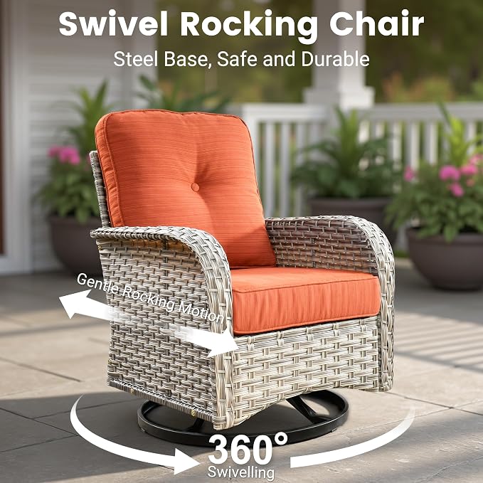 10 Pieces Wicker Patio Furniture Set,Outdoor Sectional Sofa with Swivel Chairs Coffee Table,Outside Deep Seat Rattan Couch Conversation Set,Orange Line