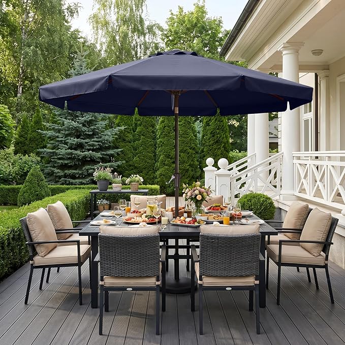 ABCCANOPY 9ft Scalloped Patio Umbrella, Outdoor Table Umbrella with Tilt and Crank, Fiberglass Ribs Deck Umbrella for Patio, Pool, Garden, Picnic (Tibetan Blue)