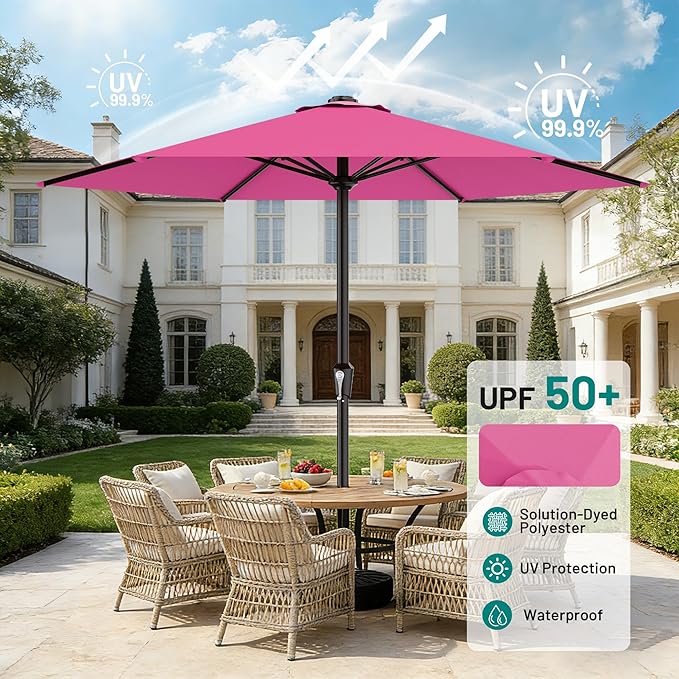 AreShark 11 FT Patio Umbrella for Outdoor, Outdoor Table Umbrella with Push Button Tilt and Crank, Outdoor Patio Umbrellas with 6 Sturdy Ribs, Patio Umbrellas for Market, Garden, Pool (Rose Pink)