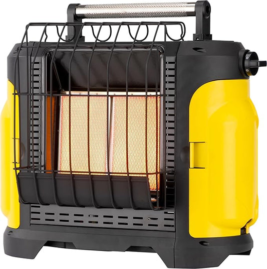 Portable 10000 BTU Propane Heater, Indoor Outdoor Use, Ideal for Patio, Garage, Camping, Tent Heating, Tabletop or Fire Pit, Black/Yellow