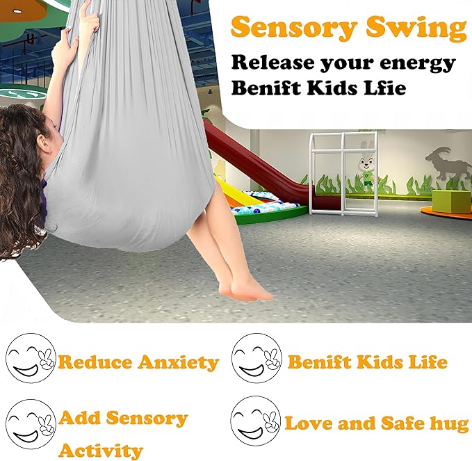 Adjustable Sensory Swing and Cuddle Swing for Indoor&Outdoor Kids Use Therapy Swing Hammock for Child with Hardware (Grey)…