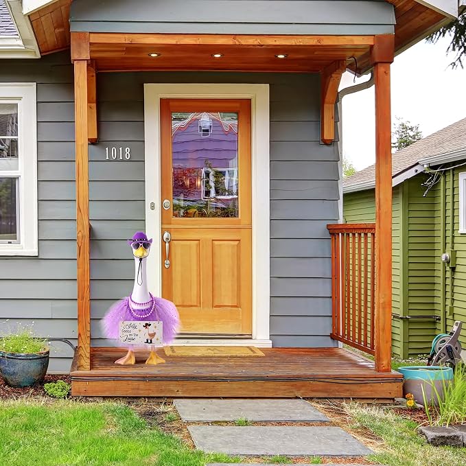 6pcs Purple Princess Porch Goose Outfits for 17-23 Inches | Tutu Skirt Cowboy Hat Glasses Necklaces Wooden Sign for Outdoor Garden Lawn Art Decor