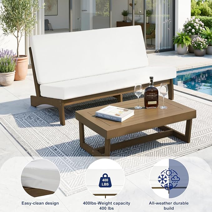 Pia Ricoo 1-Piece Patio Furniture Set, Outdoor Loveseat with 4.5-Inch Thick Cushions, All-Weather Outdoor Sofa for Backyard, Deck, Lawn - Beige