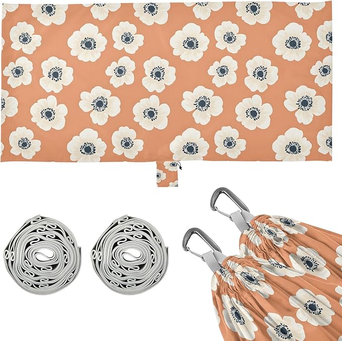 Camping Hammock Outdoor Hammocks for Outside Anemone Flowers Orange Beach Trees Portable Lightweight with Pockets Tree Straps Indoor Small