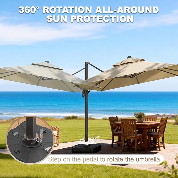 10x10Ft Patio Umbrella Outdoor Cantilever Rectangle Umbrella with Base Included, 6-Level Tilt & 360° Rotation Offset Umbrella for Garden, Deck, Pool(Beige)