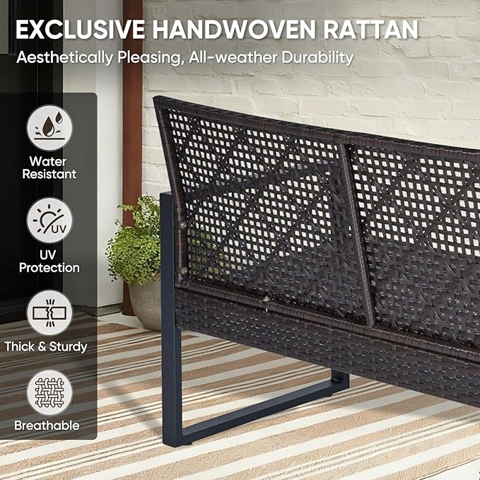COOS BAY Haven Lounge 4 Piece Rattan Patio Furniture Set, Outdoor Wicker Patio Conversation Set for Balcony & Backyard, Dark Brown/Beige
