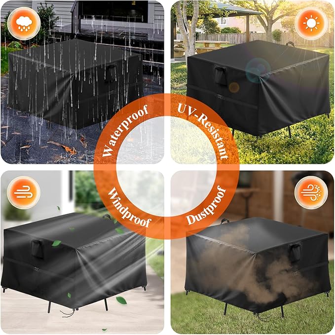 Outdoor Square Table Cover 136Inch,Waterproof Patio Square Furniture Covers,Heavy Duty Outside Squares Furniture Cover - 136 x 136 x 28 Inch