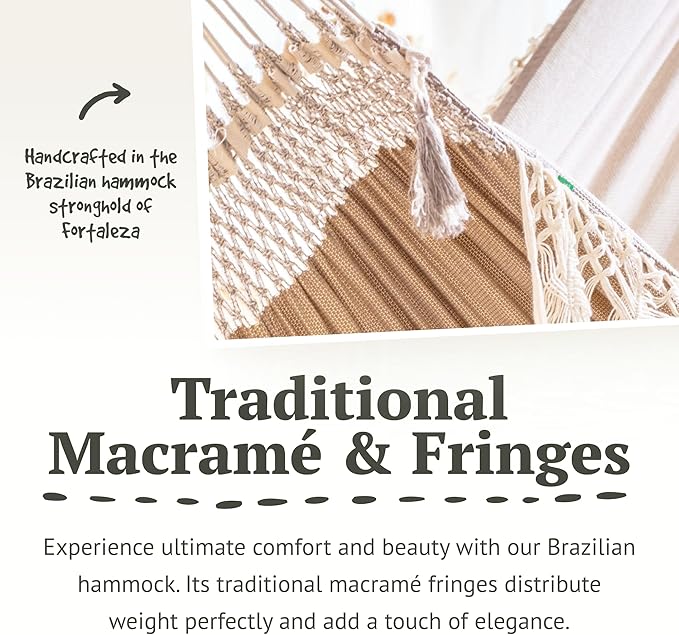 LA SIESTA® - XL King Bossanova Brazilian Hammock - Luxurious Comfort, Organic Cotton Handmade in Brazil - Boho Hammock, Macrame Hammock - Extra-Wide Indoor Hammock Bed for Relaxation - Muscade