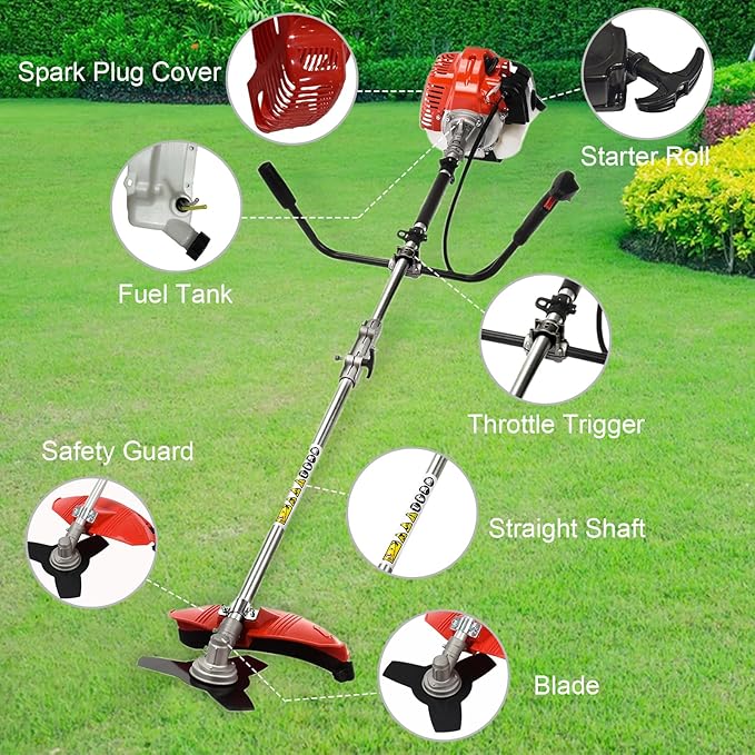 2 in 1 Gas Weed Eater, 52cc 2-Stroke Weed Eater Gas Powered, 2026 Upgraded Gas Weed Wacker with Extension Pole, 8500RPM Strong Power for Lawn Garden Yard (Red)