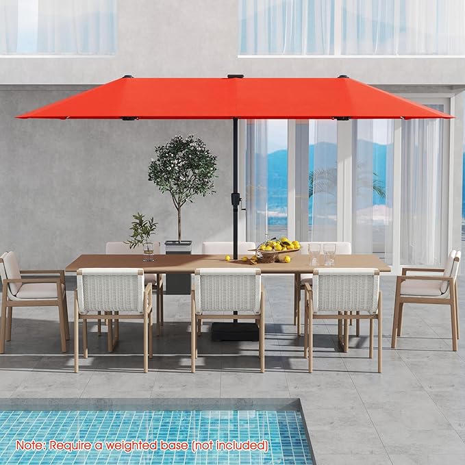 Tangkula 13 FT Solar LED Patio Umbrella, Double-Sided Outdoor Table Market Umbrella with 108 LED Lights, 12 Heavy-Duty Ribs, Crank Handle for Garden Deck Lawn Poolside Beach (Orange)