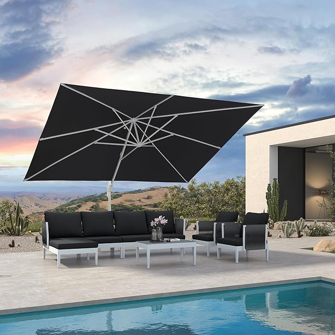 PURPLE LEAF 10' × 13' Patio Umbrella White Cantilever Umbrella Aluminum Square Outdoor Offset Umbrella Hanging Windproof with 360° Rotation for Garden Deck Pool, Grey