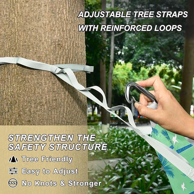 Camping Hammock Outdoor Hammocks for Outside Green Palm Tree Beach Trees Portable Lightweight with Pockets Tree Straps Indoor